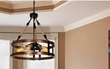 Voguad Farmhouse Rustic Chandelier Light Fixture, 5-Light Round Wooden