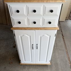 Refurbished Cabinet – White & Natural Wood, Black Finish Details