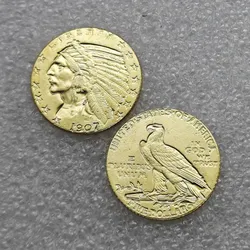 US 1907 $5 Indian Head Golden Exonumía Fantasy Token / Coin