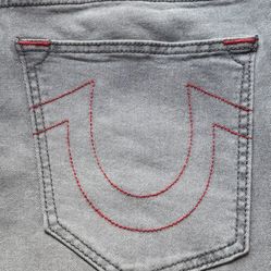red stitch gray true religion jeans 