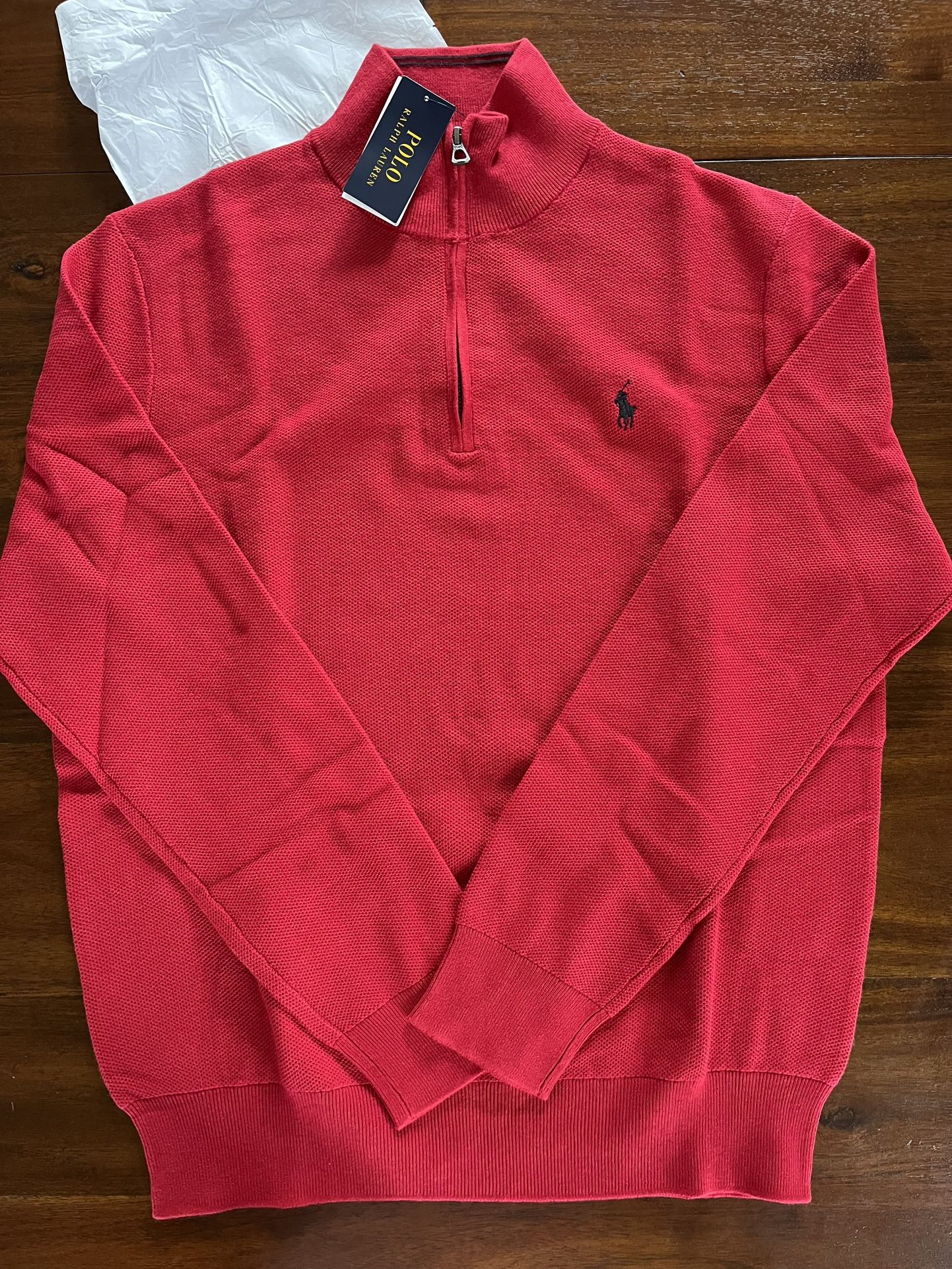 Polo Ralph Lauren Red Half Zip Polo Sweater. Black Polo Logo 
