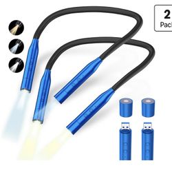 2 Pcs LED Neck Reading Lights, Book Light for Reading in Bed, 3 Colors, 3 Brightness Levels, 380° Rotating Neck Light Rechargeable, 80 Hrs Runtime for