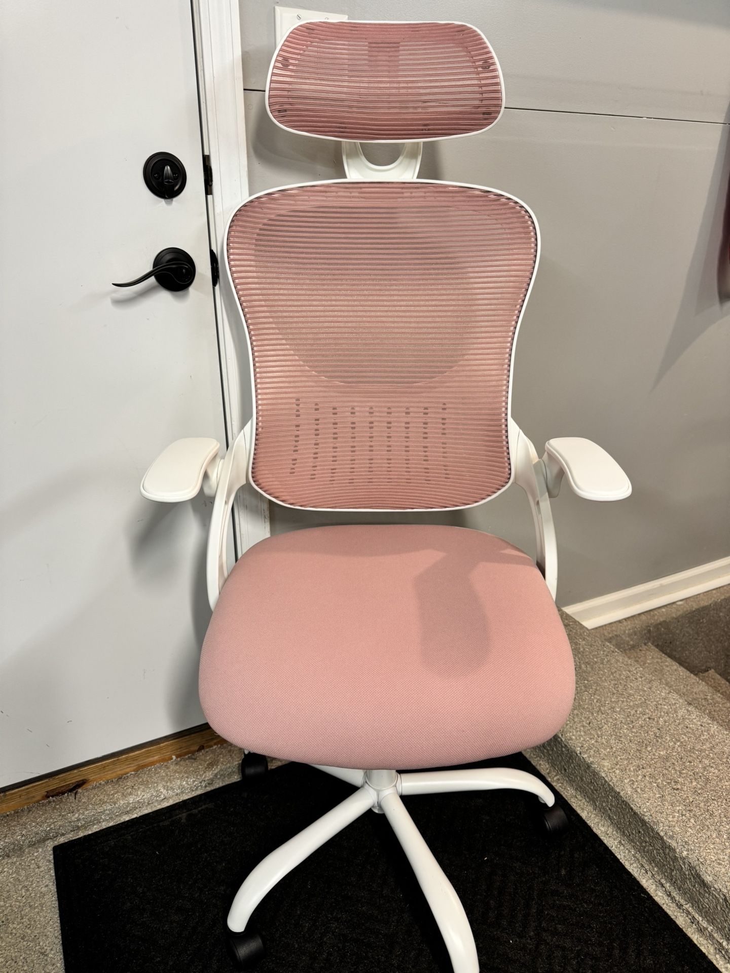 Brand New White/Pink Mesh Tall Back Ergonomic Office Chair w/Flip Up Armrests