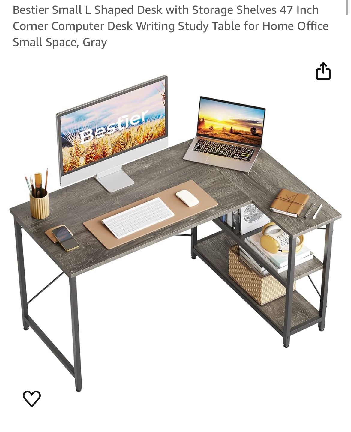 Small L shaped desk w/ shelves