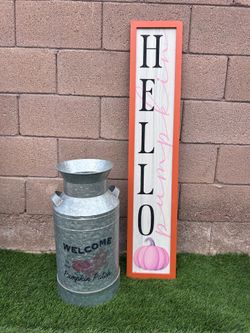 🎃 Fall Porch Decor Bundle – Welcome Milk Can & Hello Sign