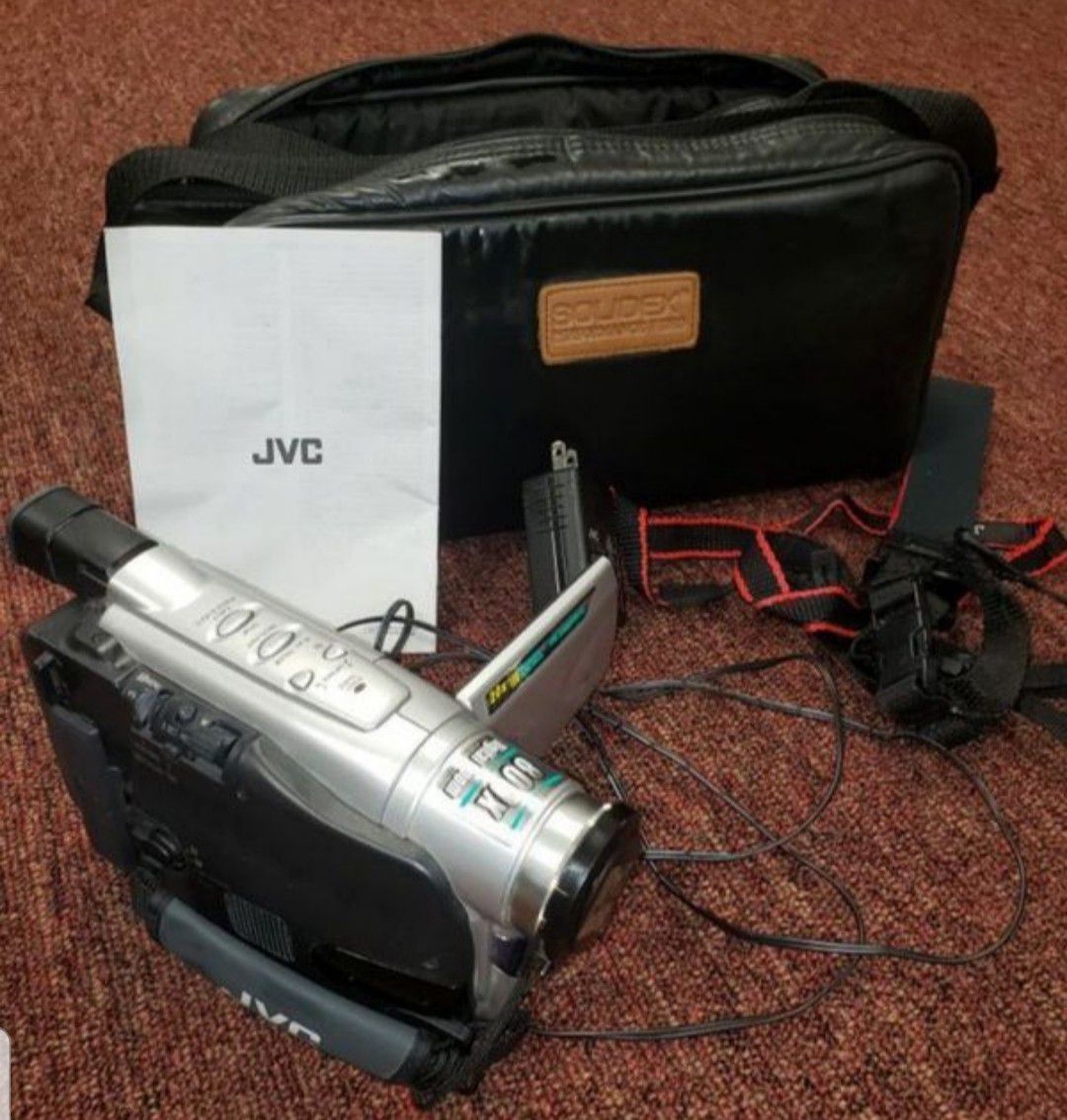 Bundle of JVC Compact VHS Camcorder GR-AXM18U 20x Optical Zoom 800x Digital Zoom Charger & Black Solidex Performance Video Case