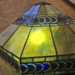 Tiffany Glass Shade Green Colbalt Blue 25" Across