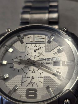 Authentic Diesel Watch Diesel DZ4203 Chronograph Mens Watch Stainless Steel Silver Dial 10 Bar Oversized