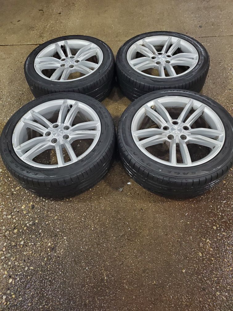 4 19in 5x120 wheels rims and tires tesla. Great winter set for tesla. 245 45 19. 245/45r19. Model s