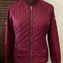 Women’s Columbia Sportswear Omni-Heat Quilted Puffer Bomber Jacket, Burgundy, Like New, Size: Medium