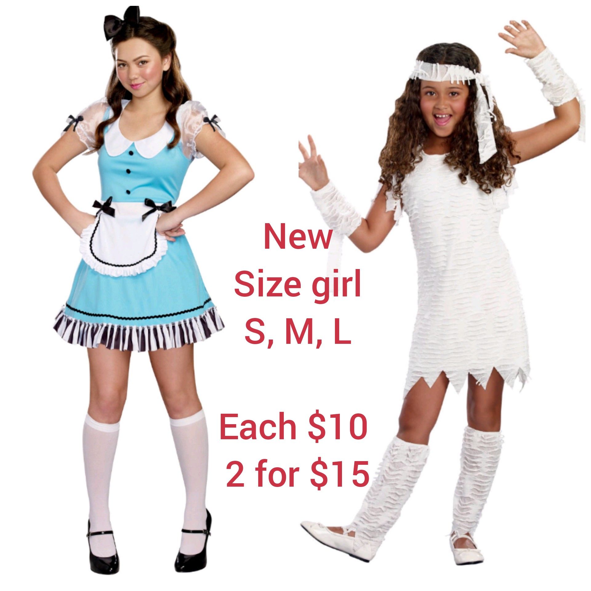 Brand new Halloween girl costumes. Size S, M, L