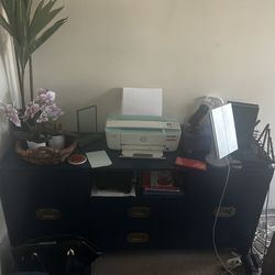 Navy Blue Credenza / Office Storage Cabinet w/ Brass Hardware