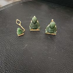 Vintage Gold Plated Jade Buddah Cufflinks And Tie Pin