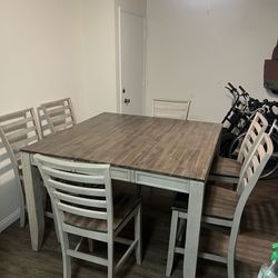 Kitchen Dining Set with Extendable Table and 6 Chairs