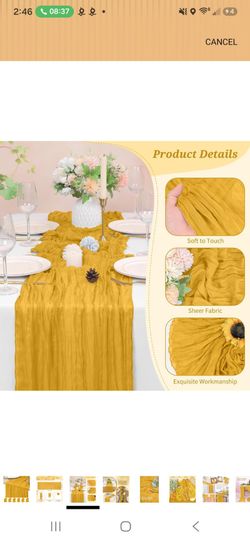 6 Gold cheesecloth table runners 10ft