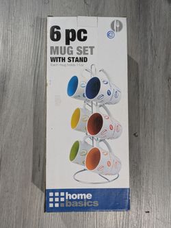 Home Basics 6 pc Mug Set with Stand 11oz Open box - Never used