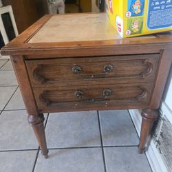 Vintage Wood End Table with Two Drawers