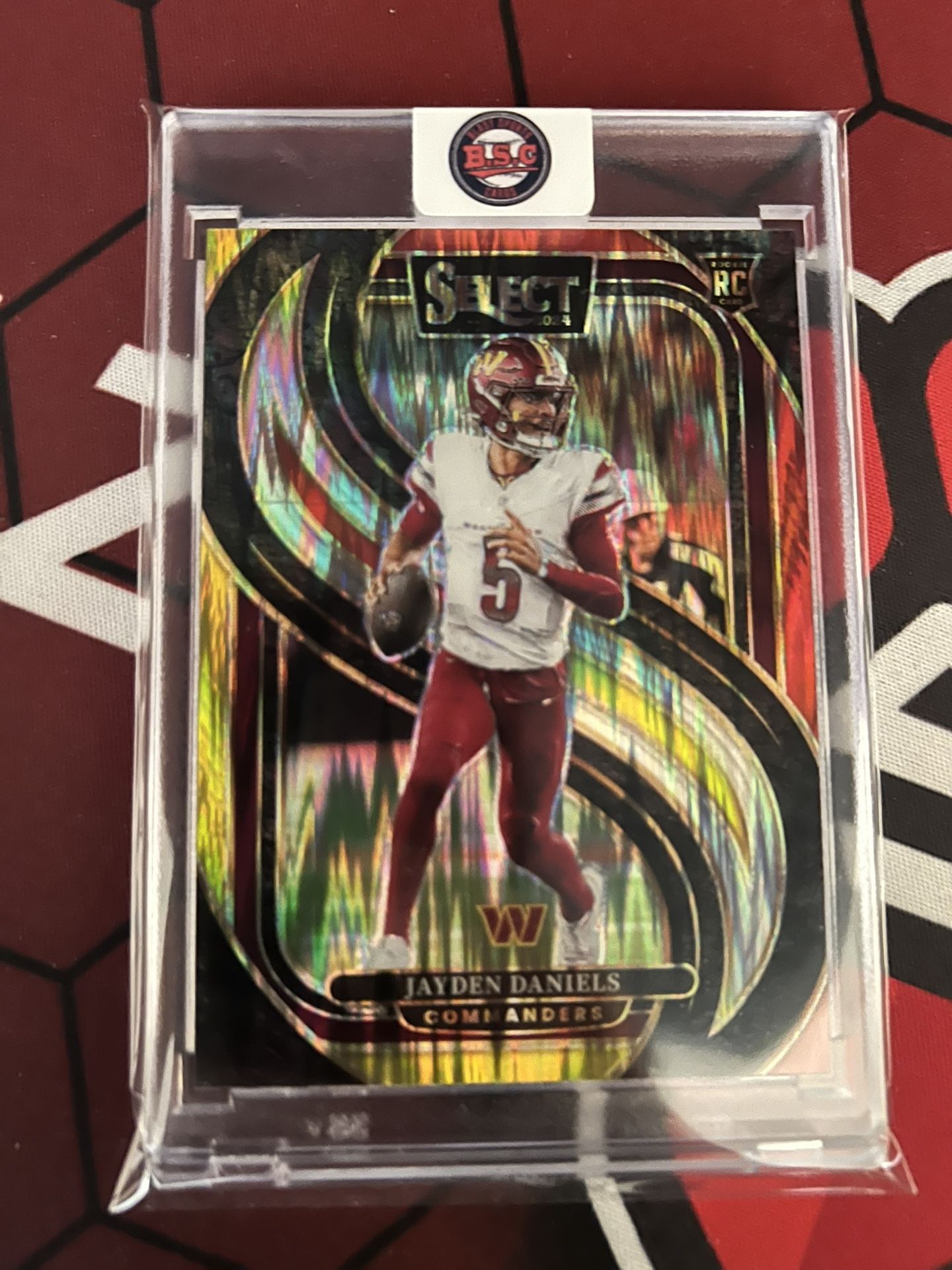 2024 Panini Select Jayden Daniels Premier Level Red & Yellow Shock Prizm RC