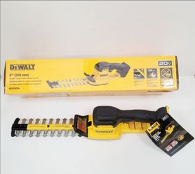 DEWALT DCHT823B 20V MAX 8 in. compact hedge trimmer is a yellow and black cordless tool. It has an 8-inch blade with a 5/16-inch cut capacity. This un