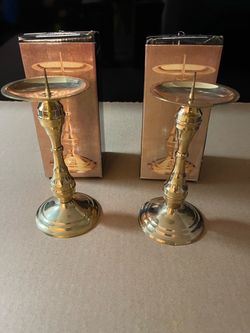 Solid Brass Candle Stand Handcrafted in India 6”H x 3”D New Condition in Box $40 Both Firm on Price