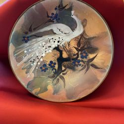 Vintage Copper Enamel Plate Signed