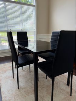 Modern Black Glass Dining Set – 4 Chairs Include