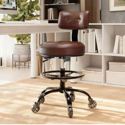 Office Drafting Chair with Footrest, Tall Height Adjustable Stool with Back Support, Heavy Duty Rolling Stool Chair with Wheels for Office Home Kitche