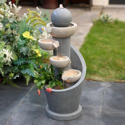 Spiral 5-Tier Outdoor Fountain with Bubbler and LED Lights ，F1956