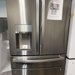 GE Profile™ ENERGY STAR® Model #:PVD28BYNFS  (opened box,minor scratches/dents) 27.9 Cu. Ft. Smart Fingerprint Resistant 4-Door French-Door Refrigerat