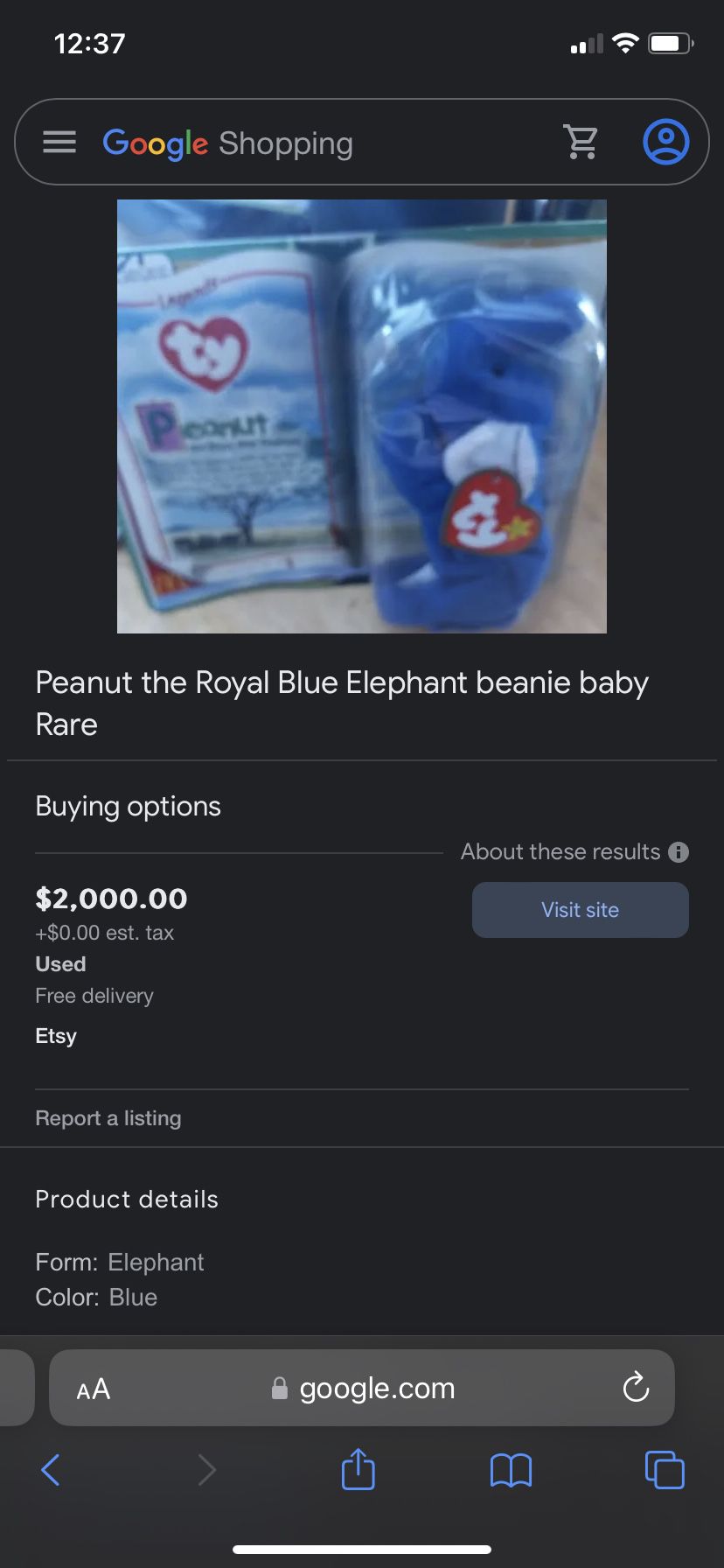 Ty Teanie Beanie Babies Royal Blue Elephant 