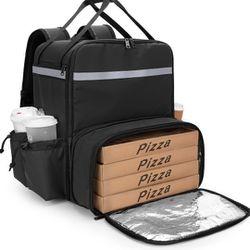 Expandable Food Delivery Backpack with 4 Cups Holder, 14” Pizza Delivery Bag ...