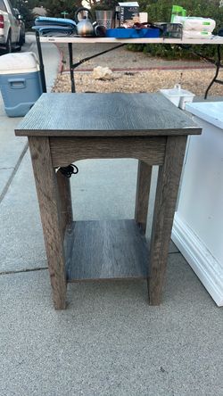 Gray Wood End Table with Bottom Shelf