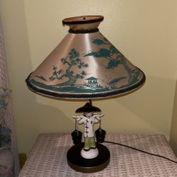 Antique Lamp With Silk Shade 