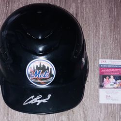 CARSON BENGE NEW YORK METS SIGNED AUTOGRAPH F/S RAWLINGS BATTING HELMET JSA COA!