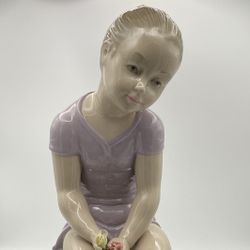 1978 Lladro 12" NAO Daisa Porcelain Figurine Pensive Girl Sitting on Rock w/Rose