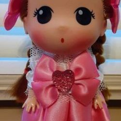 Brunette Anime Girl Doll with Pigtail Braids Keychain