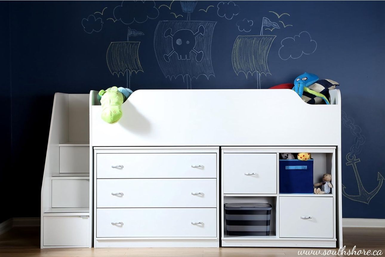 Loft Bed With Stairs In White- Twin Bed