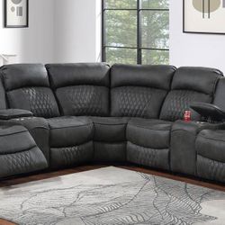 Gray Sofa Sectional w/ Power Recliners 