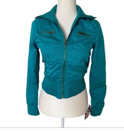MISS LONDON Women's Zip Front Denim Style Lightweight Teal Jacket Size Small