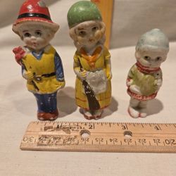 Tiny Dolls "Frozen Charlotte" Bisque Porcelain, Made In Japan, Hand Painted, Lot Of 3