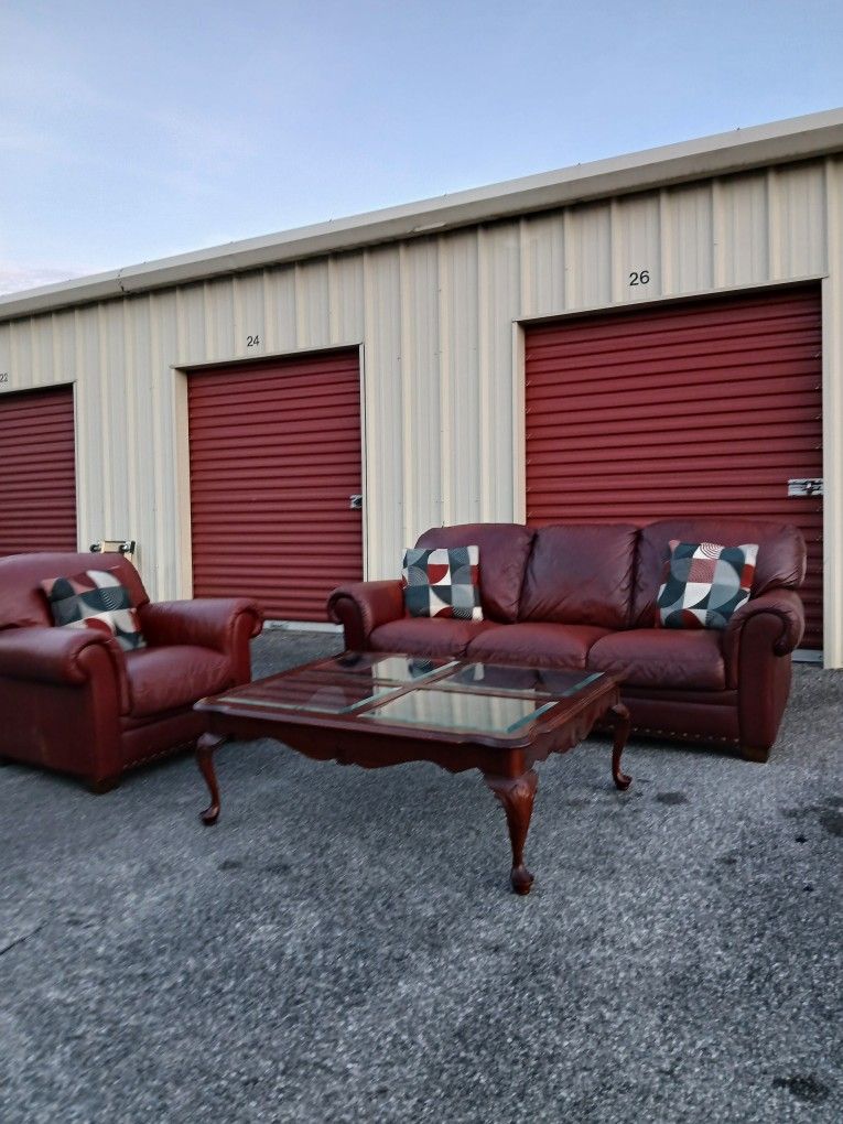 Leather Living Room Group With Ethan Allen Coffee Table