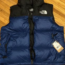 Men’s XL Northface Puffer Nuptse Vest NWT Navy Gold down NEW! 