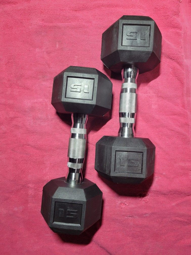 SET OF 15LB RUBBER COATED HEXHEAD DUMBBELLS TOTAL 30LBs
11525 S HALSTED DUNKIN DONUTS/7111.S WESTERN WALGREENS
35$ CASH ONLY AS IS