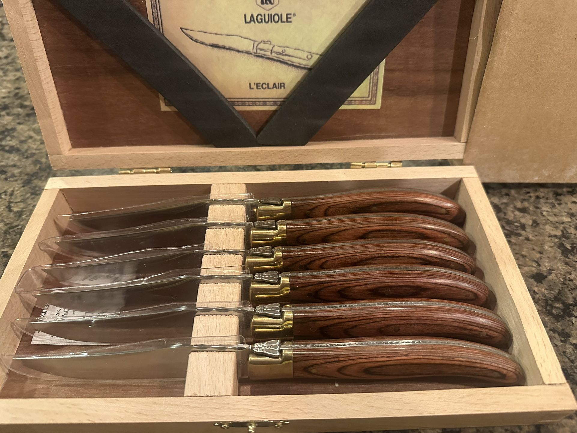 Laguiole® L'Eclair 440 Made in France Forged Steel Steak Knives Rosewood Handles