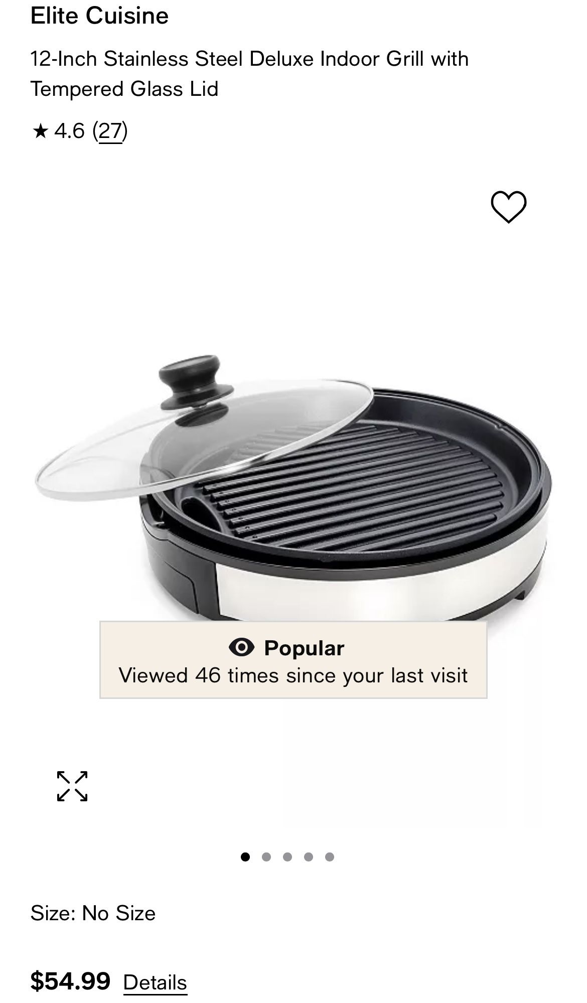 12-Inch Stainless Steel Deluxe Indoor Grill with Tempered Glass Lid