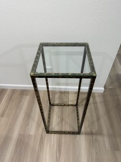 Metal & Glass Tall Pedestal Plant Stand / Side Table