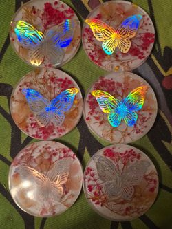 Homemade butterfly set of 6 thick coasters