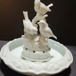 Vintage Gerold Porzellan White Bird Bath Flower Frog Center Piece
