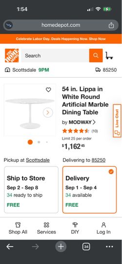 Modway Lippa 54" Round Marble Dining Table