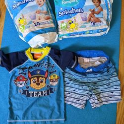 Toddler Boys Swim Wear Swim Shirt Swim Shorts Swim Diapers
